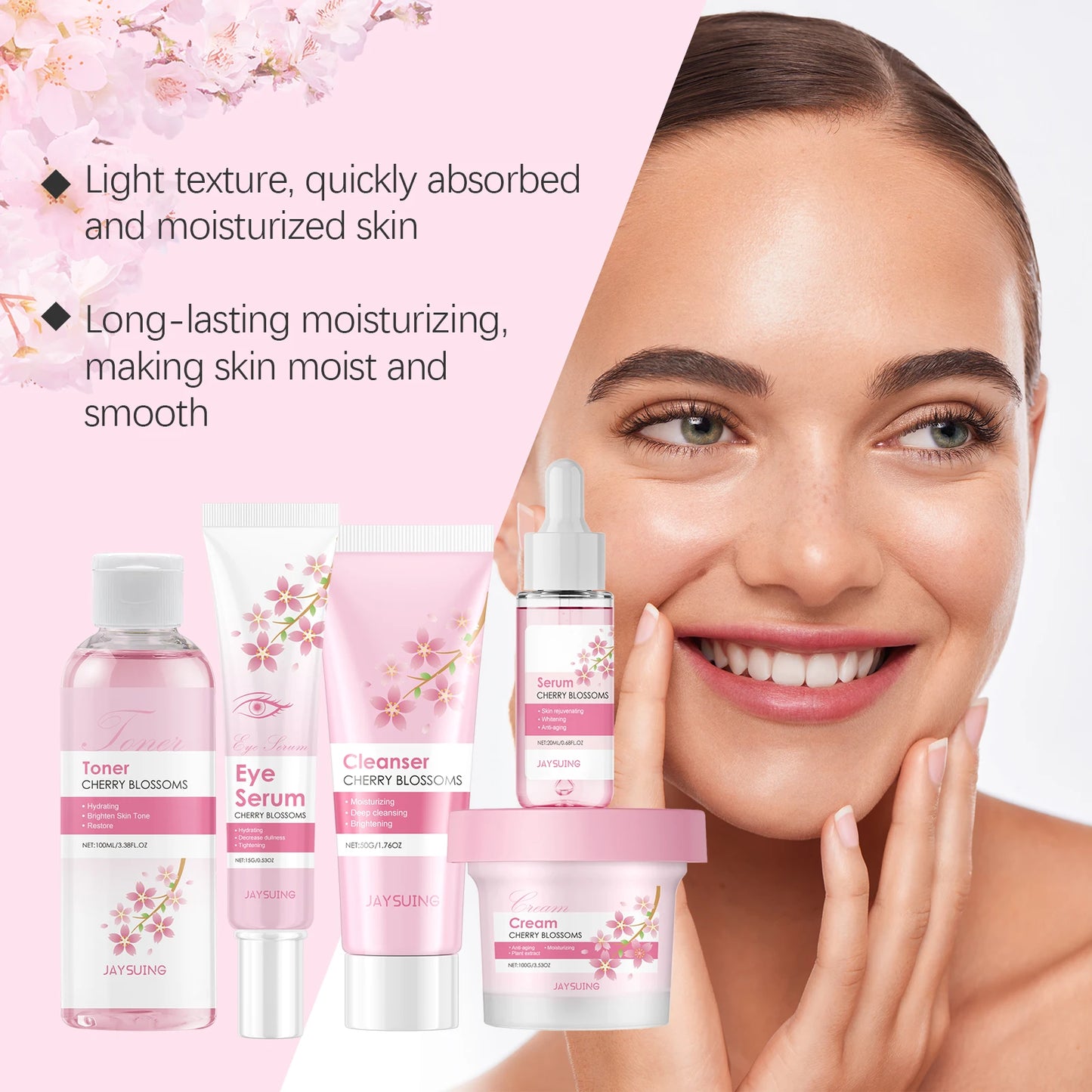 Kit Sakura Skin Care (Savon visage,Tonner, Sérum yeux, Sérum, Crème hydratante)